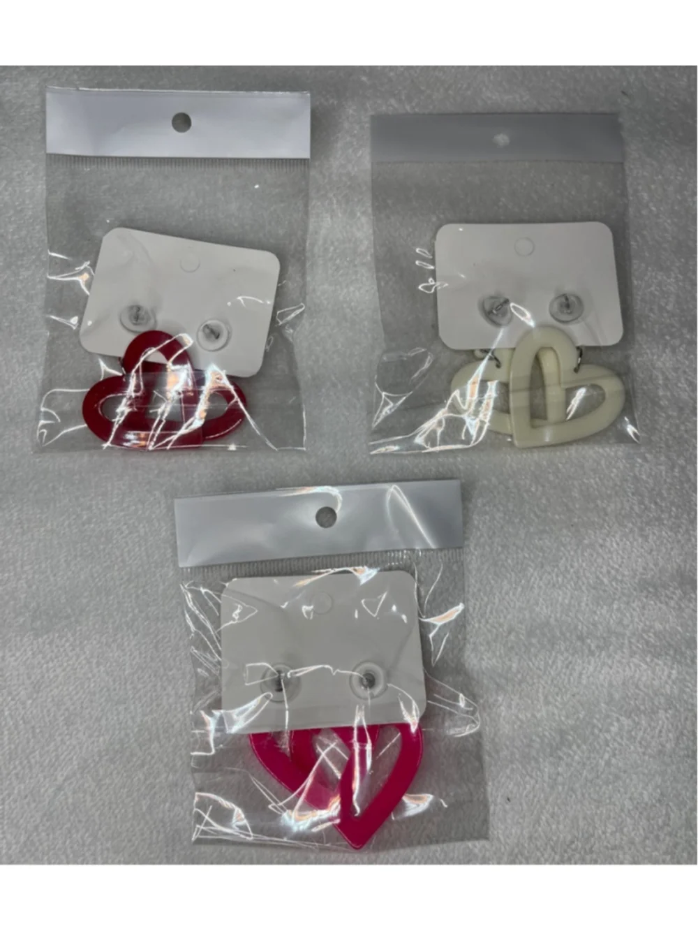 3-Jewelry Heart Earrings Set of Red, Pink, White New!